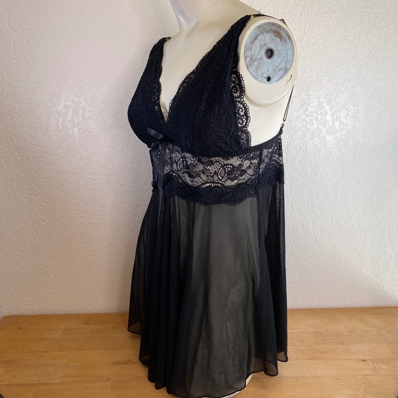 Black Lace Camisole Babydoll Negligee Chemise Elastic Under-Bust Small/Med - Picture 3 of 7